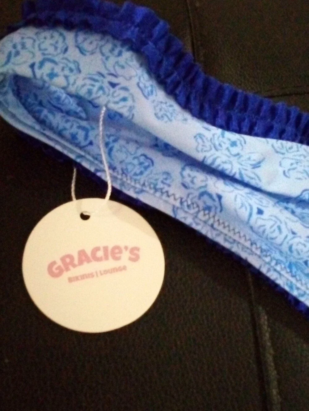 Gracie's Light Blue Floral Bikini Bottom with Dark Blue Trim